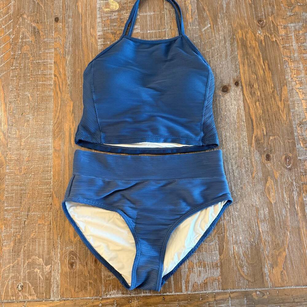Nani Swimwear Textured Indigo Midkini and High Waisted Bottom Set
